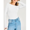 image:imageANRABESS Womens Double Lined Fitted Shirts Fall Long Sleeve Boat Neck TopsWhite