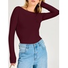 image:imageANRABESS Womens Double Lined Fitted Shirts Fall Long Sleeve Boat Neck TopsWine Red