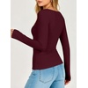image:imageANRABESS Womens Double Lined Fitted Shirts Fall Long Sleeve Boat Neck TopsWine Red