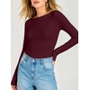 image:imageANRABESS Womens Double Lined Fitted Shirts Fall Long Sleeve Boat Neck TopsWine Red