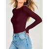 image:imageANRABESS Womens Double Lined Fitted Shirts Fall Long Sleeve Boat Neck TopsWine Red