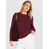 image:imageANRABESS Womens Fall Long Sleeve Striped Crochet Sweaters TopDeep Red Black