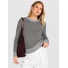 image:imageANRABESS Womens Fall Long Sleeve Striped Crochet Sweaters TopGrey Black