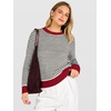 image:imageANRABESS Womens Fall Long Sleeve Striped Crochet Sweaters TopRed White Black