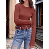image:imageANRABESS Womens Waffle Knit Tops Fall Long Sleeve Slim Fitted ShirtsBirck Red