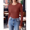 image:imageANRABESS Womens Waffle Knit Tops Fall Long Sleeve Slim Fitted ShirtsBirck Red