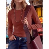 image:imageANRABESS Womens Waffle Knit Tops Fall Long Sleeve Slim Fitted ShirtsBirck Red