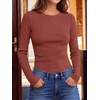 image:imageANRABESS Womens Waffle Knit Tops Fall Long Sleeve Slim Fitted ShirtsBirck Red