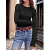 image:imageANRABESS Womens Waffle Knit Tops Fall Long Sleeve Slim Fitted ShirtsBlack