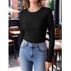 image:imageANRABESS Womens Waffle Knit Tops Fall Long Sleeve Slim Fitted ShirtsBlack