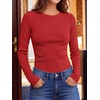 image:imageANRABESS Womens Waffle Knit Tops Fall Long Sleeve Slim Fitted ShirtsBright Red