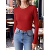 image:imageANRABESS Womens Waffle Knit Tops Fall Long Sleeve Slim Fitted ShirtsBright Red