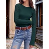 image:imageANRABESS Womens Waffle Knit Tops Fall Long Sleeve Slim Fitted ShirtsDeep Green