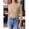 image:imageANRABESS Womens Waffle Knit Tops Fall Long Sleeve Slim Fitted ShirtsLight Brown