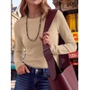 image:imageANRABESS Womens Waffle Knit Tops Fall Long Sleeve Slim Fitted ShirtsLight Brown