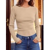 image:imageANRABESS Womens Waffle Knit Tops Fall Long Sleeve Slim Fitted ShirtsLight Brown