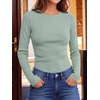 image:imageANRABESS Womens Waffle Knit Tops Fall Long Sleeve Slim Fitted ShirtsLight Green