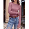 image:imageANRABESS Womens Waffle Knit Tops Fall Long Sleeve Slim Fitted ShirtsMauve