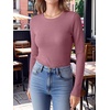 image:imageANRABESS Womens Waffle Knit Tops Fall Long Sleeve Slim Fitted ShirtsMauve