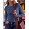 image:imageANRABESS Womens Waffle Knit Tops Fall Long Sleeve Slim Fitted ShirtsNavy Blue