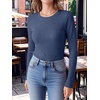 image:imageANRABESS Womens Waffle Knit Tops Fall Long Sleeve Slim Fitted ShirtsNavy Blue