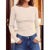 image:imageANRABESS Womens Waffle Knit Tops Fall Long Sleeve Slim Fitted ShirtsParchment