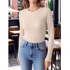 image:imageANRABESS Womens Waffle Knit Tops Fall Long Sleeve Slim Fitted ShirtsParchment