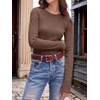 image:imageANRABESS Womens Waffle Knit Tops Fall Long Sleeve Slim Fitted ShirtsRed Brown