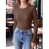 image:imageANRABESS Womens Waffle Knit Tops Fall Long Sleeve Slim Fitted ShirtsRed Brown