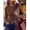 image:imageANRABESS Womens Waffle Knit Tops Fall Long Sleeve Slim Fitted ShirtsRed Brown