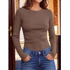image:imageANRABESS Womens Waffle Knit Tops Fall Long Sleeve Slim Fitted ShirtsRed Brown