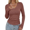 image:imageANRABESS Long Sleeve V Neck Ribbed Shirts for Women Fall OutfitsBrick Red