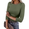 image:imageANRABESS Womens 34 Long Sleeve Shirts Ribbed Slim Fitted Fall TopsArmy Green