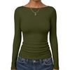 image:imageANRABESS Womens Double Lined Fitted Shirts Fall Long Sleeve Boat Neck TopsArmy Green