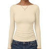 image:imageANRABESS Womens Double Lined Fitted Shirts Fall Long Sleeve Boat Neck TopsBeige