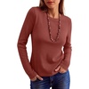 image:imageANRABESS Womens Waffle Knit Tops Fall Long Sleeve Slim Fitted ShirtsBirck Red