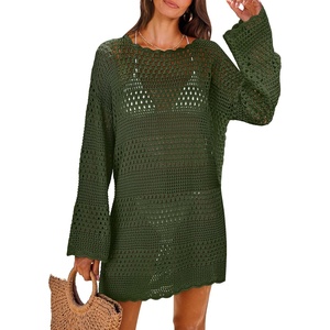 image:imageANRABESS Women Swimsuit Cover Up Beach Crochet Bathing Suit Mini DressArmy Green