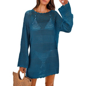 image:imageANRABESS Women Swimsuit Cover Up Beach Crochet Bathing Suit Mini DressCyan