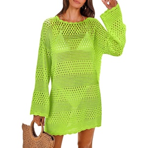 image:imageANRABESS Women Swimsuit Cover Up Beach Crochet Bathing Suit Mini DressGreen