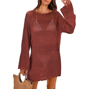 image:imageANRABESS Women Swimsuit Cover Up Beach Crochet Bathing Suit Mini DressRed