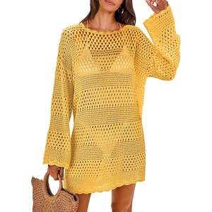 image:imageANRABESS Women Swimsuit Cover Up Beach Crochet Bathing Suit Mini DressYellow