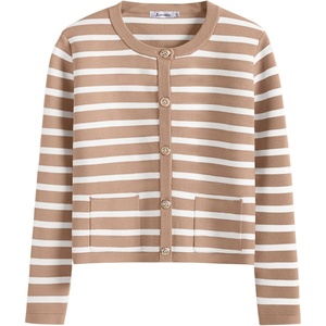 image:imageANRABESS Womens Button Down Cropped Striped Cardigan SweatersApricot White Stripe