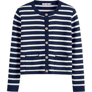 image:imageANRABESS Womens Button Down Cropped Striped Cardigan SweatersBlue White Stripe