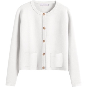 image:imageANRABESS Womens Button Down Cropped Striped Cardigan SweatersWhite