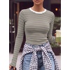 image:imageANRABESS Women Long Sleeve Shirts Ribbed Fitted TopsBrown Striped