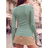 image:imageANRABESS Women Long Sleeve Shirts Ribbed Fitted TopsGreen Striped