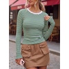 image:imageANRABESS Women Long Sleeve Shirts Ribbed Fitted TopsGreen Striped