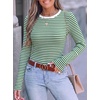 image:imageANRABESS Women Long Sleeve Shirts Ribbed Fitted TopsGreen Striped