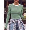 image:imageANRABESS Women Long Sleeve Shirts Ribbed Fitted TopsGreen Striped