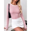 image:imageANRABESS Women Long Sleeve Shirts Ribbed Fitted TopsPink Striped